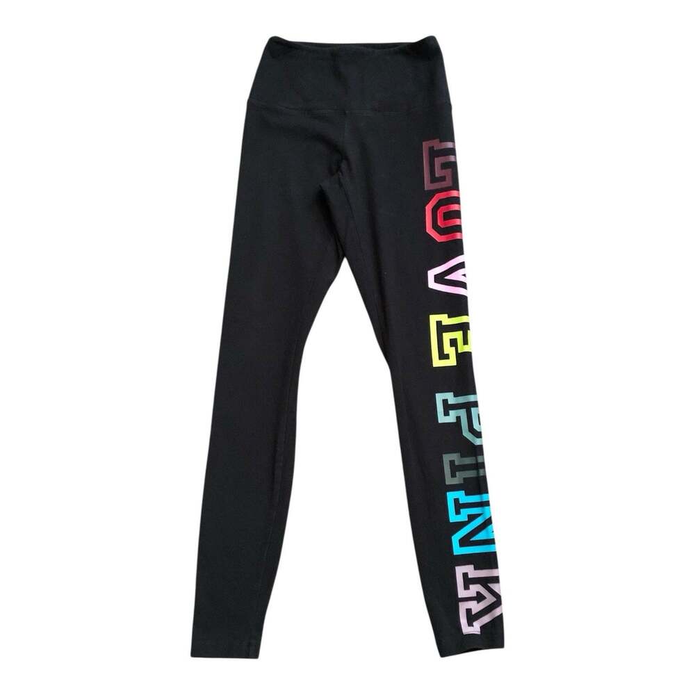 Victorias Secret PINK Leggings Womens XS Black High Rise Yoga Graphic Logo